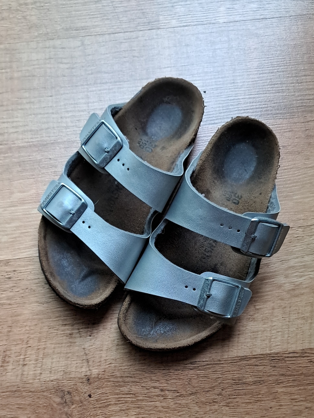 Kids Birkenstock Double Strap Comfort Sandals in Silver Gray